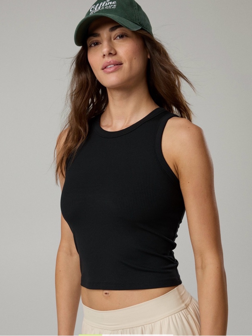 NWT Offline by Aerie Thumbs Up Cropped Ribbed Tank Black XL Built-In Shelf Bra - Picture 3 of 12